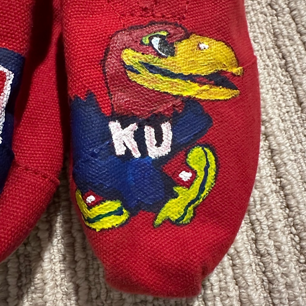 Hand Painted Red University Of Kansas Toms Shoes - Picture 2 of 7